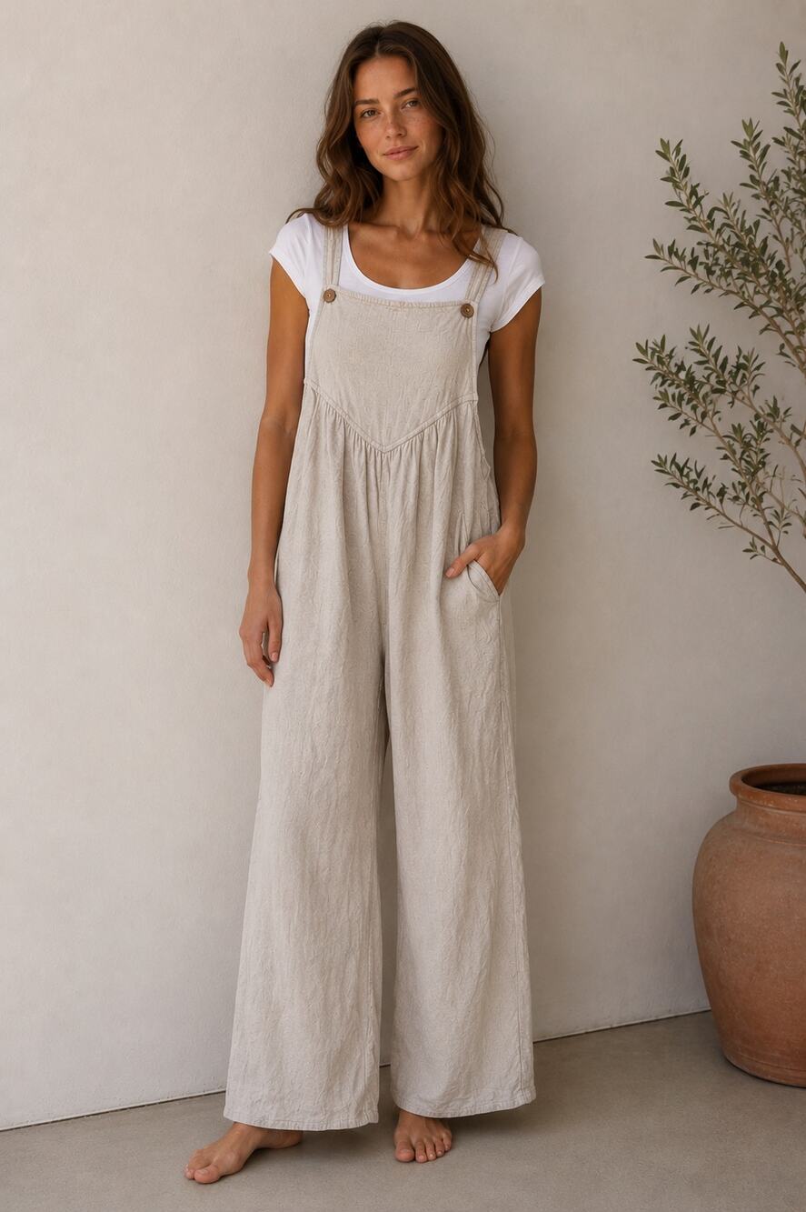 Kori America Oatmeal Sleeveless Linen Blend Baggy Overalls Lagenlook MoriKei S